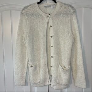 Vintage Knit Ivory White Button Down Cardigan Size Small Granny